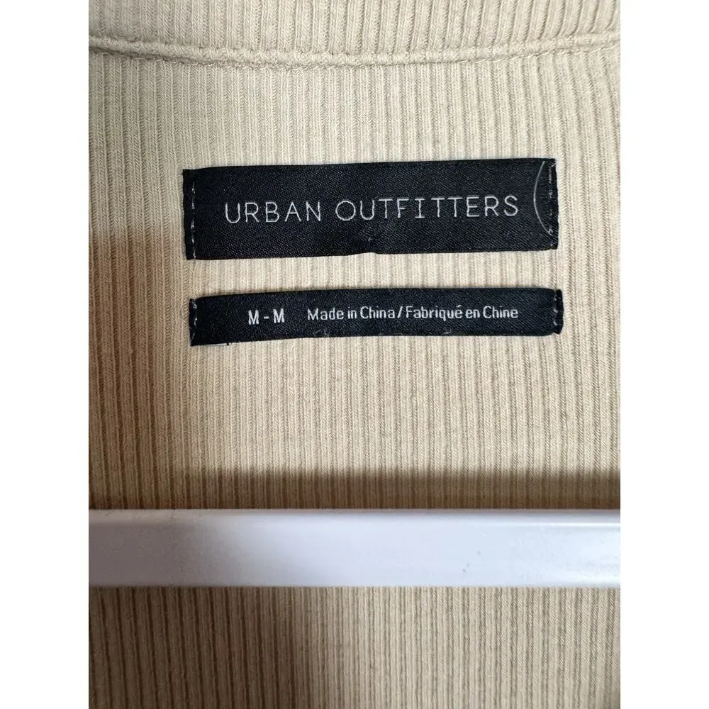 Urban Outfitters Womens Beige Ribbed Polo Romper Short Sleeve Fitted Playsuit M